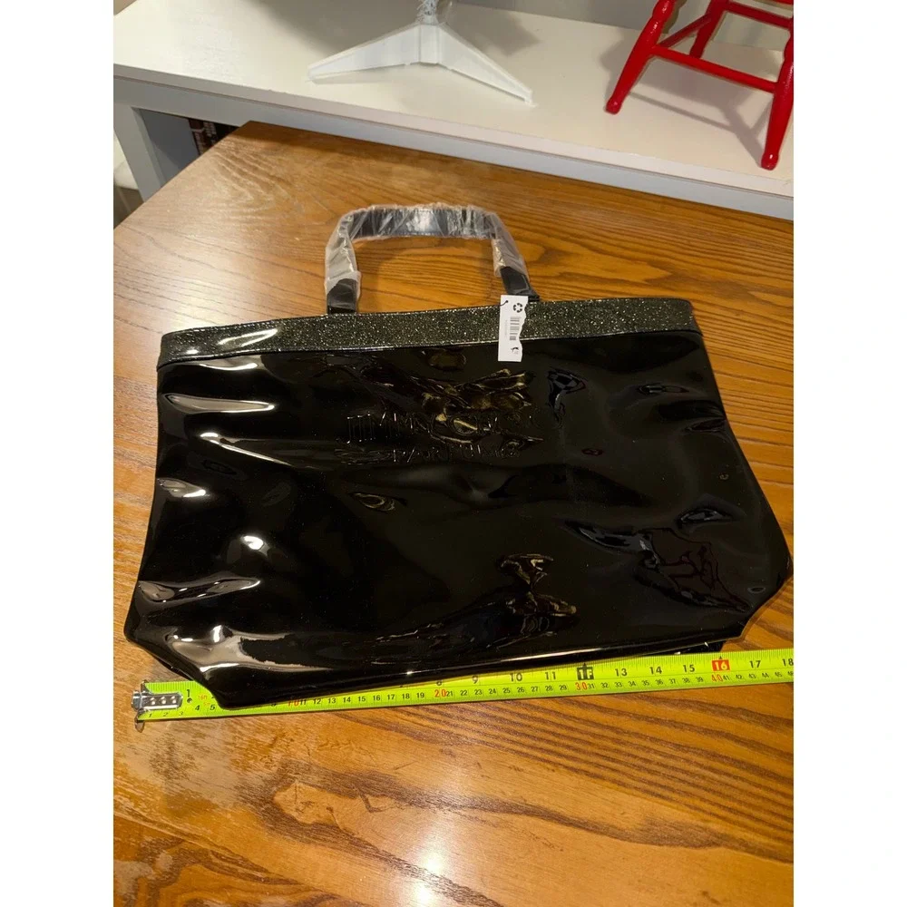 Jimmy Choo Parfums Black Patent Glitter Top Tote Bag Paris New